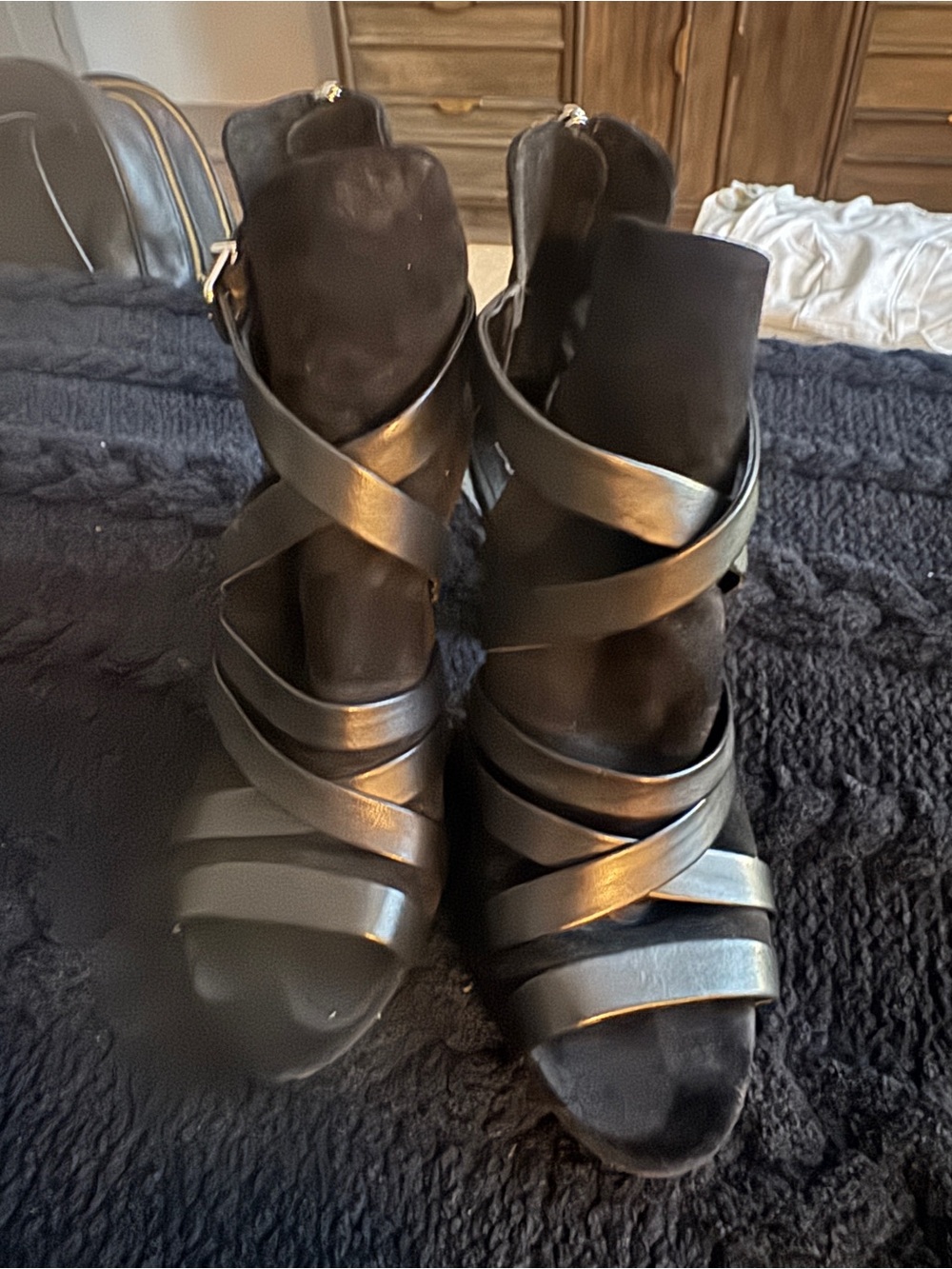Vince Camuto Black Leather Crisscross High-Heel Sandals